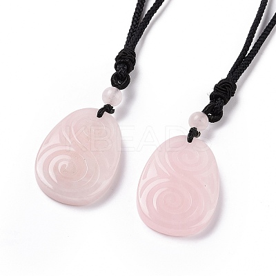Adjustable Natural Rose Quartz Teardrop with Spiral Pendant Necklace with Nylon Cord for Women NJEW-L171-04E-1