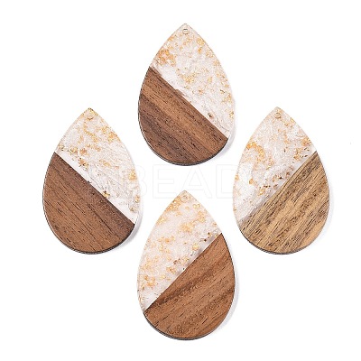 Transparent Resin & Walnut Wood Big Pendants RESI-T058-05N-1