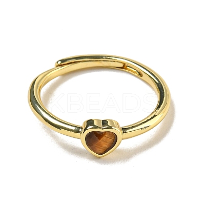 Heart Natural Tiger Eye Adjustable Rings RJEW-Q818-02G-02-1