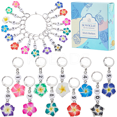 Polymer Clay Flower Pendant Locking Stitch Markers HJEW-SC00068-1