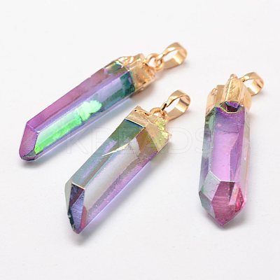 Electroplate Natural Quartz Crystal Pointed Pendants G-F463-01G-1