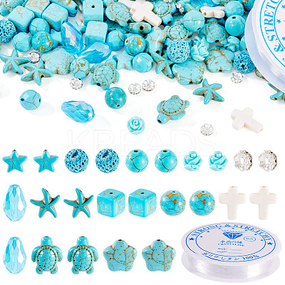 DIY Natural Lava Rock & Synthetic Turquoise & Coral Beads Bracelet/Necklaces Making Kits DIY-TA0012-54-1