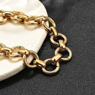304 Stainless Steel Flat Round Link Chain Bracelets for Women BJEW-R021-08G-1