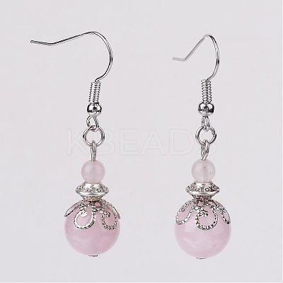 Natural Rose Quartz Bead Dangle Earrings EJEW-JE02144-02-1