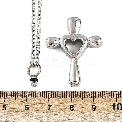 304 Stainless Steel Heart Cross Pendant Pet Urn Ashes Necklaces LS-NJEW-S455-05P-1