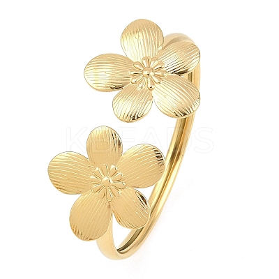 304 Stainless Steel Flower Cuff Bangles for Women LS-BJEW-A154-02B-G-1