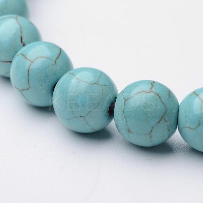 Round Synthetic Turquoise Beaded Stretch Bracelets BJEW-O118-01-1