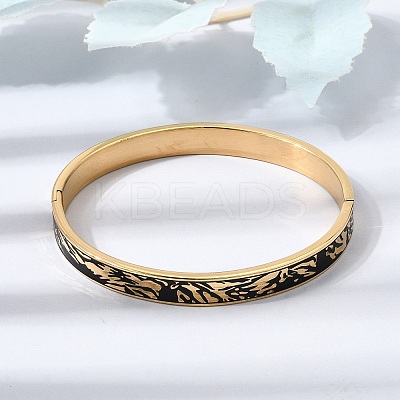 304 Stainless Steel Black Enamel Skin Print Hinged Cuff Bangles for Women SA-CBAC920-04G-1