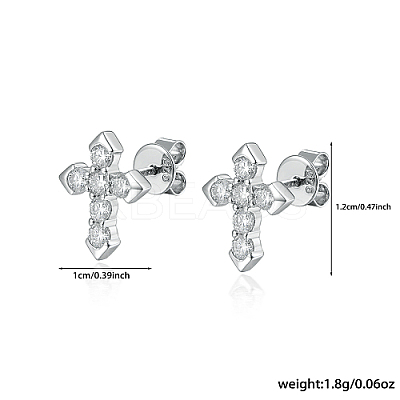 Rhodium Plated 925 Sterling Silver Micro Pave Cubic Zirconia Stud Earrings CN4447-1-1