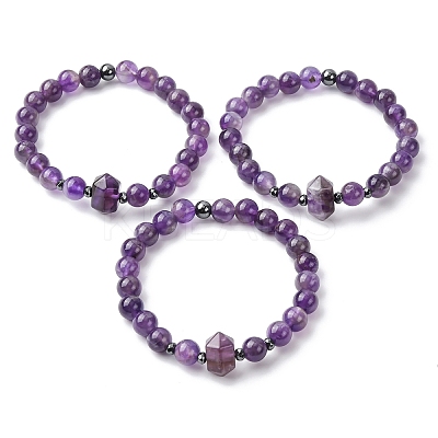 Natural Amethyst Beaded Stretch Bracelet for Women BJEW-A145-01F-1