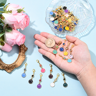 48Pcs 12 Styles Birthstone & Smiling Face Alloy Enamel Pendant Decorations HJEW-YW00169-1