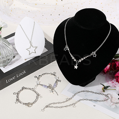 Star Iron Chains Charm Bracelets & Zinc Alloy Star Pendant 3 Layered Necklaces for Women SJEW-SC0001-02-1