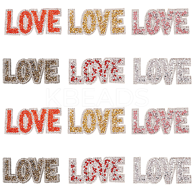 12Pcs 6 Colors Valentine's Day Theme Word LOVE Hotfix Rhinestone Iron on Patches PATC-FG0001-69-1