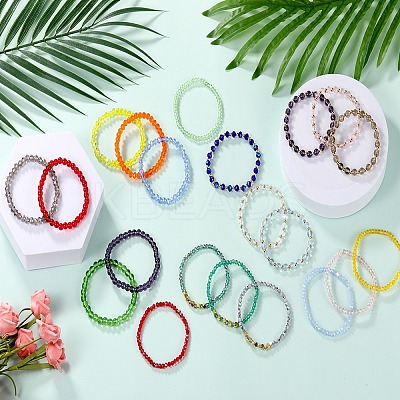 30Pcs 30 Colors Faceted Round Glass Beaded Stretch Bracelet Sets for Women Girl BJEW-SW001602-1