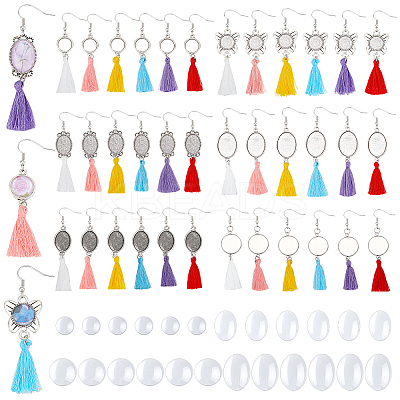 6Sets 6 Style Glass with Tassel Dangle Earrings EJEW-PH0001-10-1