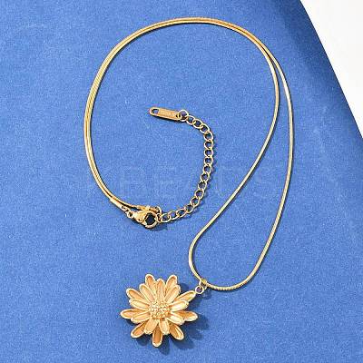 304 Stainless Steel Flower Pendant Round Snake Chain Necklaces for Women NJEW-G188-02G-1