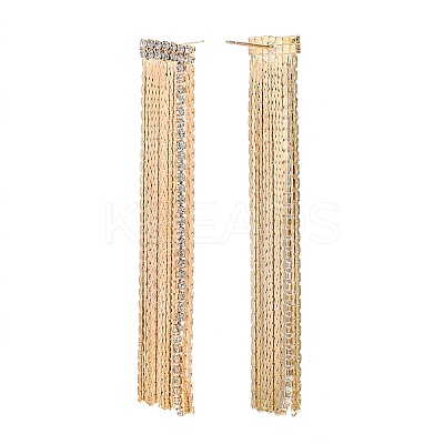 Clear Cubic Zirconia Chain Tassel Dangle Stud Earrings X-EJEW-G321-19G-1