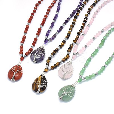 Natural & Synthetic Mixed Stone Pendant Necklaces NJEW-P241-C-1