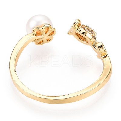 Natural Pearl Open Cuff  Ring Micro Pave Clear Cubic Zirconia PEAR-N022-C07-1
