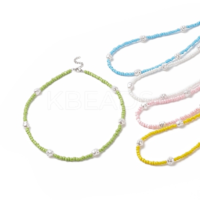 Plastic Pearl & Glass Seed Beaded Necklace for Women NJEW-JN04244-1