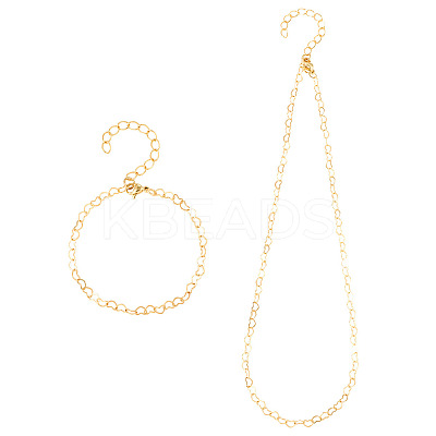 Brass Heart Link Chain Bracelet & Necklace with 304 Stainless Steel Lobster Claw Clasps SJEW-TA0001-03-1