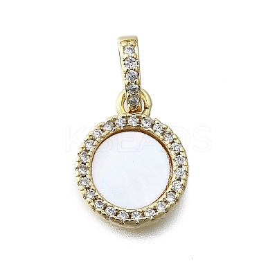 Brass Micro Pave Clear Cubic Zirconia Flat Round Charms KK-V010-25G-1