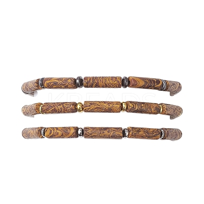3Pcs Natural Elephant Skin Jasper & Synthetic Hematite Beaded Braided Bead Bracelets for Men Women BJEW-JB12546-1