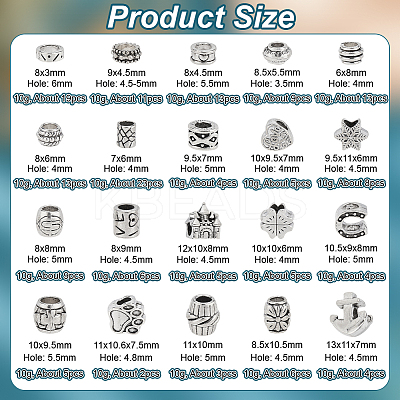 167Pcs 20 Style Tibetan Style Alloy European Beads TIBEB-NB0001-32-1