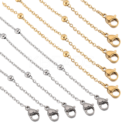12Pcs 2 Colors 304 Stainless Steel Satellite Chain Necklaces Set NJEW-SC0001-13-1