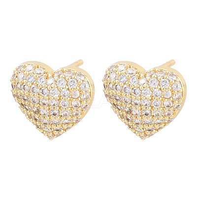 Brass Micro Pave Clear Cubic Zirconia Stud Earrings EJEW-G471-31G-02-1