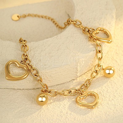 304 Stainless Steel Charm Bracelets for Women BJEW-G750-02B-G-1