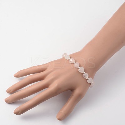 Heart Rose Quartz Stretch Bracelets X-BJEW-JB02066-03-1