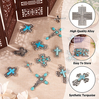 14Pcs 7 Styles Synthetic Turquoise Big Pendants G-TA0001-42-1
