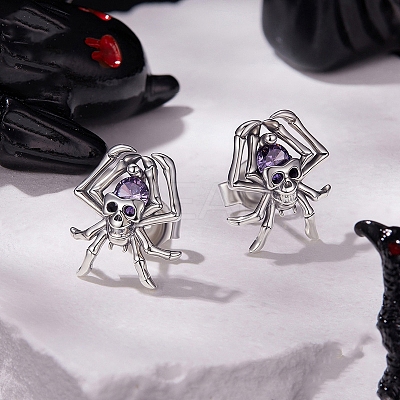 Halloween 925 Sterling Silver Cubic Zirconia Stud Earrings EJEW-P327-01D-AS-1