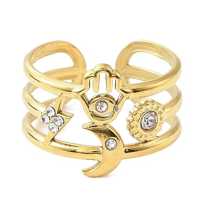 Ion Plating(IP) 304 Stainless Steel Open Cuff Ring for Women RJEW-F166-01G-01-1