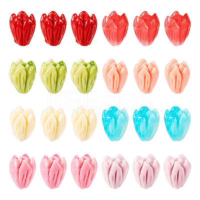 40Pcs 8 Colors Opaque Resin Flower Rose Beads RESI-TA0002-98-1