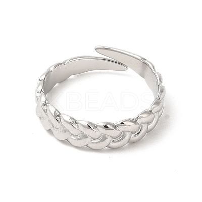 Non-Tarnish 304 Stainless Steel Twist Rope Shape Open Cuff Ring for Women RJEW-E063-31P-1