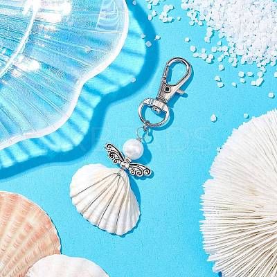 Angel Alloy & Wire Wrapped Natural Shell Pendant Decorations HJEW-JM02017-04-1