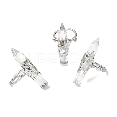 Natural Quartz Crystal & Brass Cuff Rings for Women RJEW-G374-01P-08-1