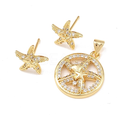 Brass Micro Pave Cubic Zirconia Pendant & Stud Earrings Sets for Women SJEW-F227-01J-G-1