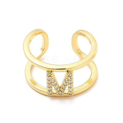 Clear Cubic Zirconia Initial Letter Open Cuff Ring RJEW-A012-01G-M-1