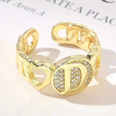 Brass Micro Pave Clear Cubic Zirconia Open Cuff Rings for Women RJEW-K289-02G-D-1