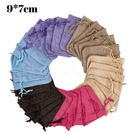 30Pcs 6 Colors Rectangle Polyester Imitation Burlap Packing Pouches Drawstring Bags ABAG-YW0001-09A-1