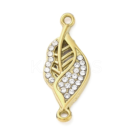 304 Stainless Steel Crystal Rhinestone Leaf Connector Charms STAS-V003-06G-1