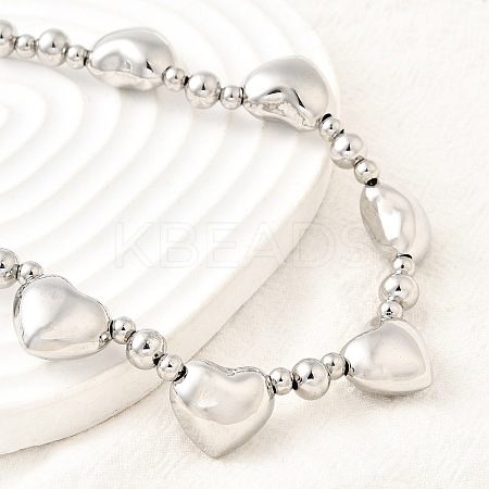 Brass Heart Bib Round Beaded Necklaces for Women NJEW-D314-09G-1