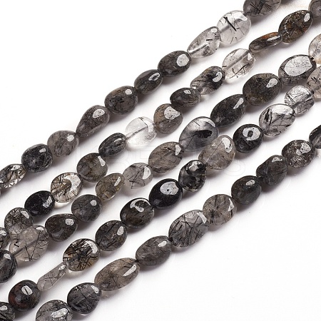 Natural Tourmalinated Quartz/Black Rutilated Quartz Beads Strands G-D0002-B26-1