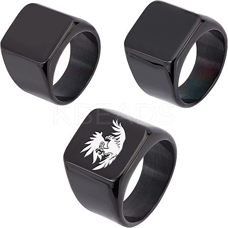 3Pcs 3 Size 304 Stainless Steel Rectangle Signet Finger Rings RJEW-UN0001-26B-1