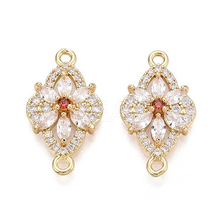 Brass Pave Clear and Orange Red Cubic Zirconia Connector Charms KK-N284-03G-1