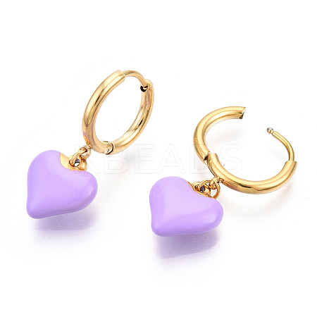 Ion Plating(IP) Enamel Heart Dangle Hoop Earrings EJEW-T018-01C-1
