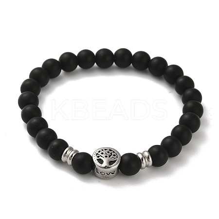 Synthetic Black Stone Round Beaded Stretch Bracelets BJEW-F479-01P-1